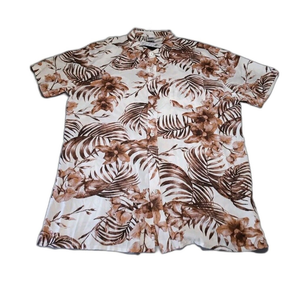 Max Mehra Collection Shirt Mens XL  Hawaiian Button Floral Palm Tree 100% Rayon